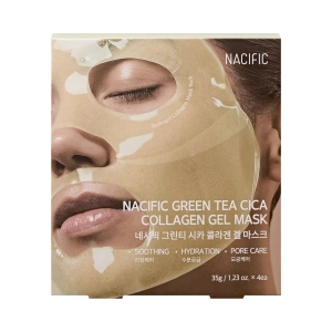NACIFIC Green Tea Cica Collagen Gel Mask - Hydrożelowa łagodząco-nawilżająca maska do twarzy 4 sztuki