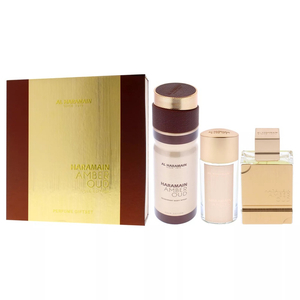 Al Haramain Amber Oud Gold Edition zestaw woda perfumowana spray 75ml + woda perfumowana spray 30ml + dezodorant spray 200ml