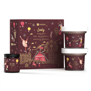 HiSkin Lady Box zestaw peeling do ciała 200ml + sól do kąpieli 200ml + świeca sojowa 100ml