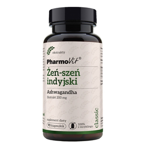 Pharmovit Żeń-szeń indyjski Ashwagandha 20:1 200mg suplement diety 90 kapsułek